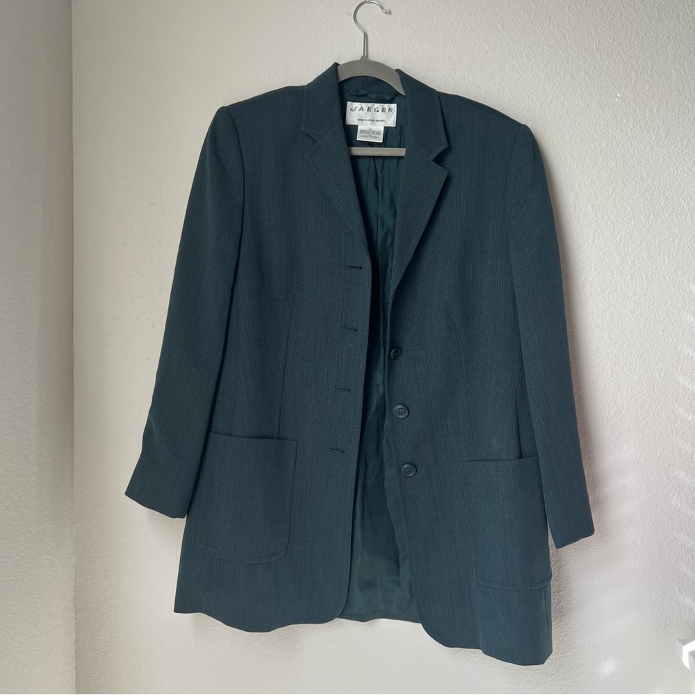 Jaeger Wool Blend Blazer Jacket Teal Size US 10